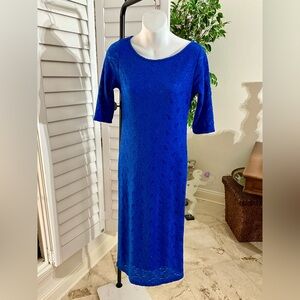 NWT PINK BLUSH Dress in Royal Blue Stretch Lace Fabric Midi Size S Maternity